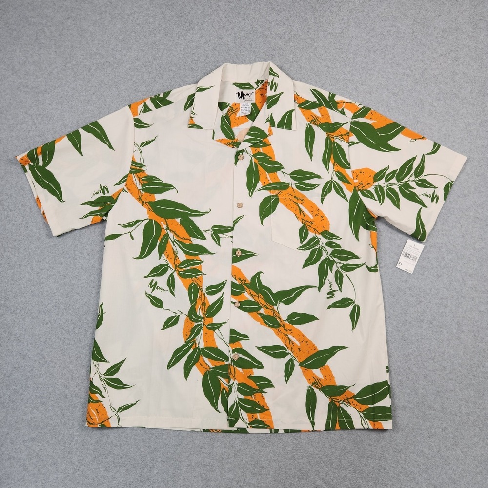 Vintage Mamo Howell Hawaiian Shirt Mens XL Ivory Floral Camp Hilo Hattie USA NEW